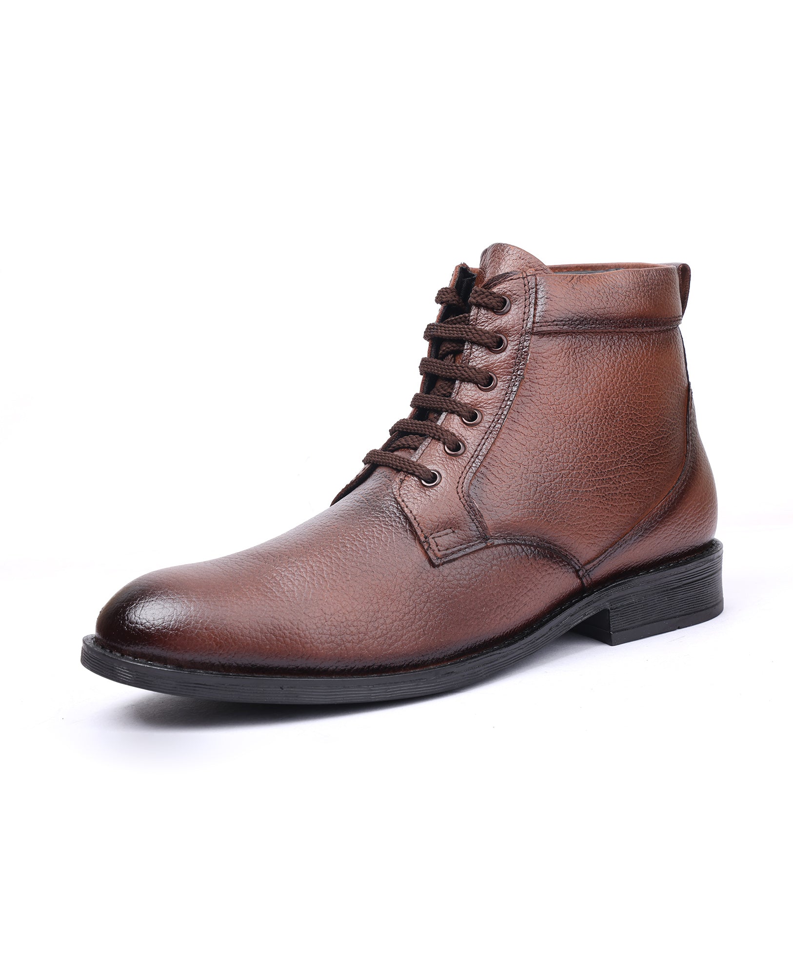 Men's leather high ankle brown shoes 200258