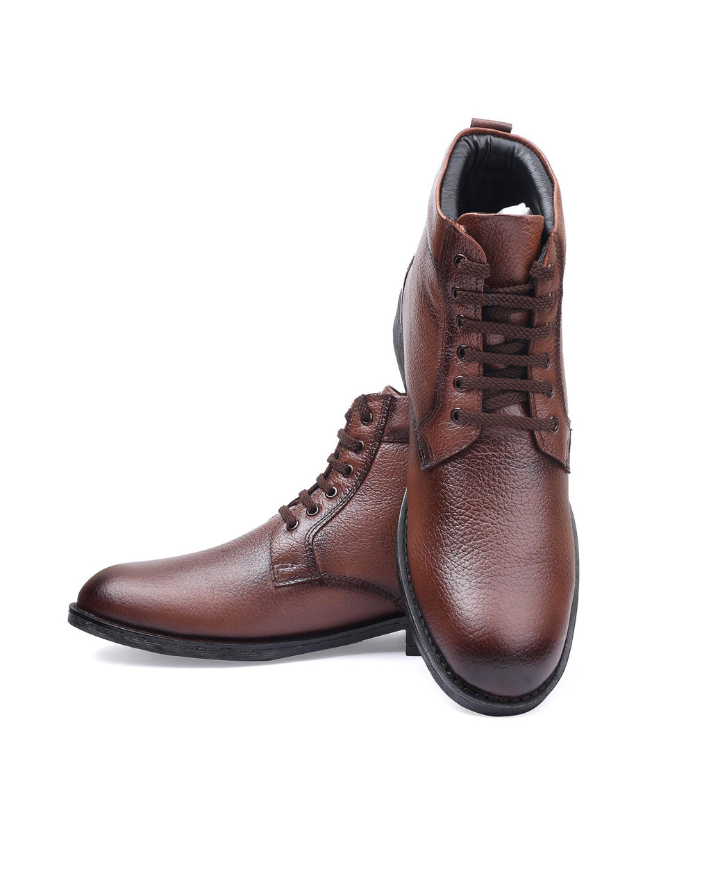 Men's leather high ankle brown shoes 200258